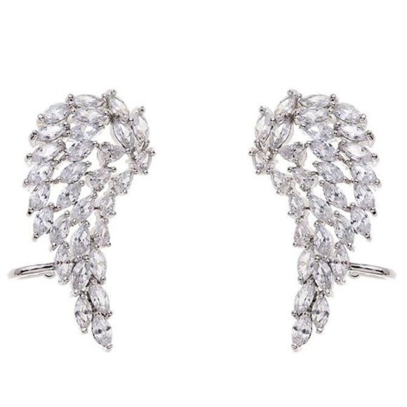 🌸Angel Wing Feather CZ Engagement Ear Bone Clip Earrings, GPMB1562 - Picture 2 of 4